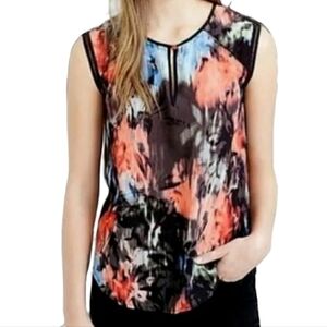 J. Crew Keyhole Silk Black, Red And Blue Sleeveless Top - Size 0